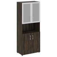 Шкаф высокий широкий (2 низких фасада ЛДСП + 2 низких фасада стекло в раме) Yalta LT.ST-1.4 R дуб мали